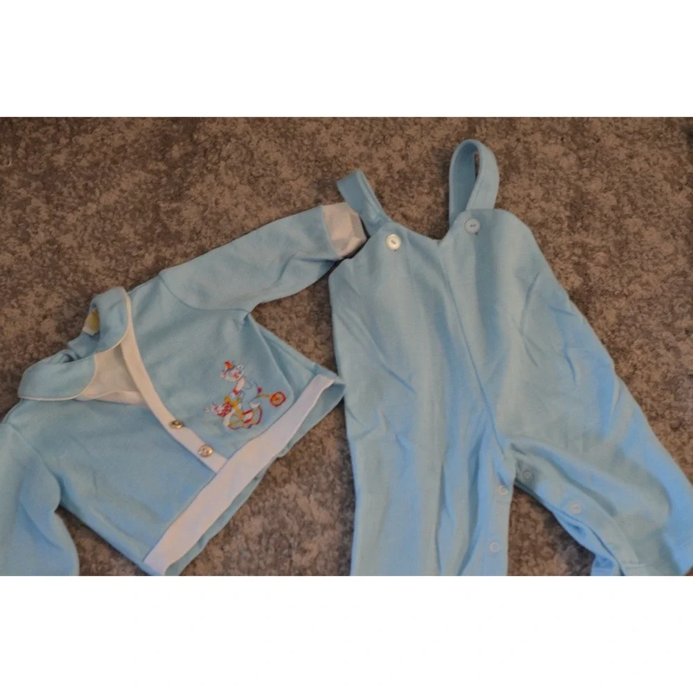 Tiny Tots Original Vintage Infant Clothing Size 3-6 Blue Overalls & Sweater 2pc